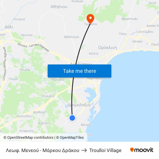 Λεωφ. Μενεού - Μάρκου Δράκου to Troulloi Village map