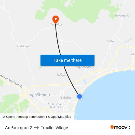 Διυλιστήρια 2 to Troulloi Village map