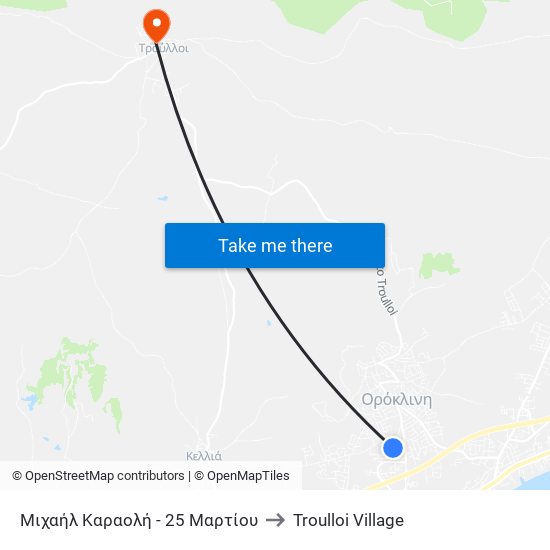 Μιχαήλ Καραολή - 25 Μαρτίου to Troulloi Village map