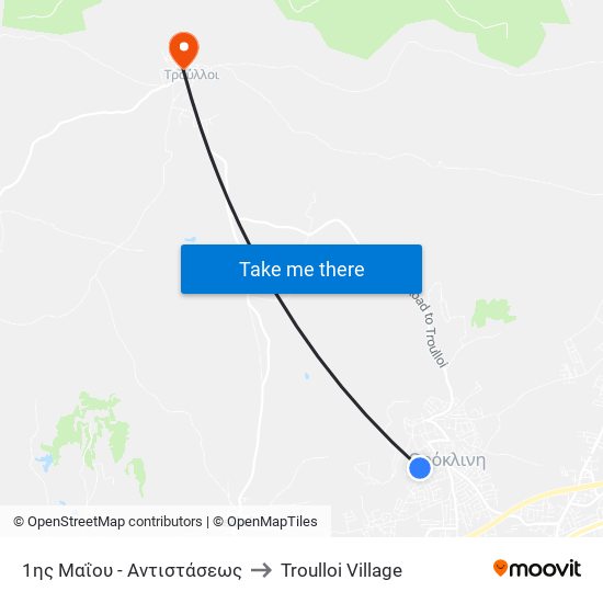 1ης Μαΐου - Αντιστάσεως to Troulloi Village map