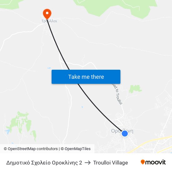 Δημοτικό Σχολείο Οροκλίνης 2 to Troulloi Village map