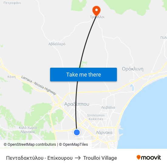 Πενταδακτύλου - Επίκουρου to Troulloi Village map