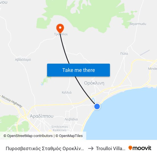 Πυροσβεστικός Σταθμός Οροκλίνης 2 to Troulloi Village map