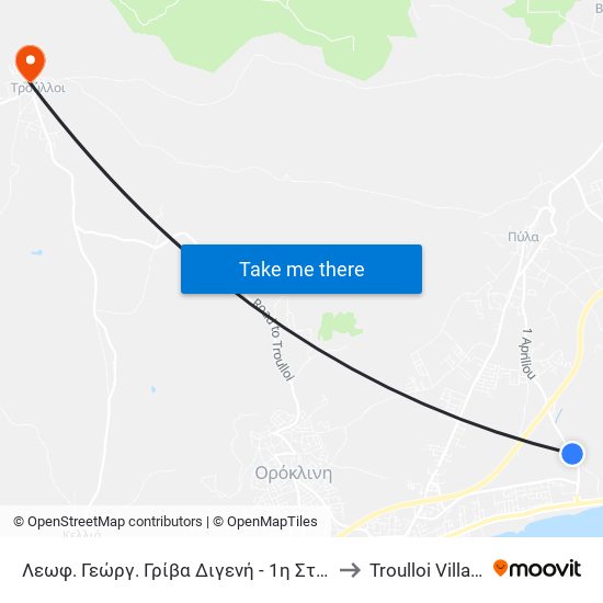Λεωφ. Γεώργ. Γρίβα Διγενή - 1η Στάση to Troulloi Village map