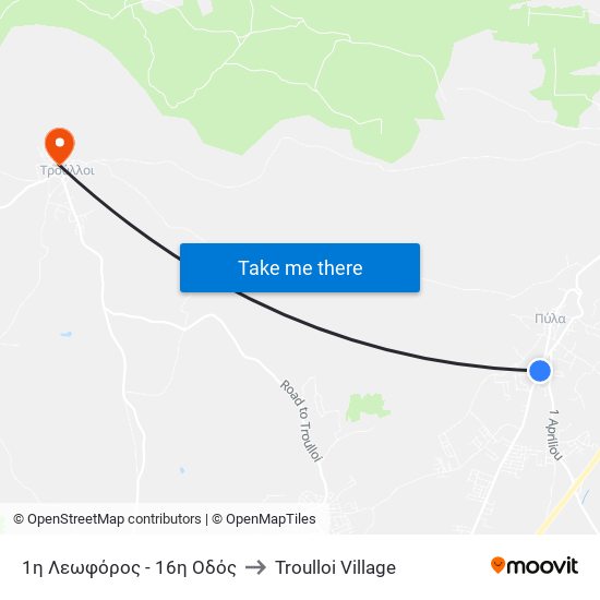 1η Λεωφόρος - 16η Οδός to Troulloi Village map