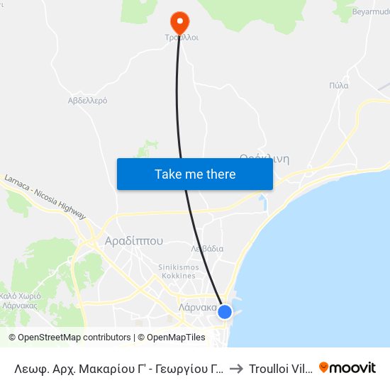 Λεωφ. Αρχ. Μακαρίου Γ' - Γεωργίου Γεωργιάδη to Troulloi Village map
