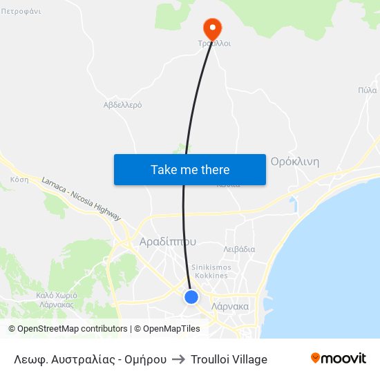 Λεωφ. Αυστραλίας - Ομήρου to Troulloi Village map