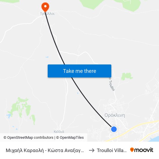Μιχαήλ Καραολή - Κώστα Αναξαγόρα to Troulloi Village map
