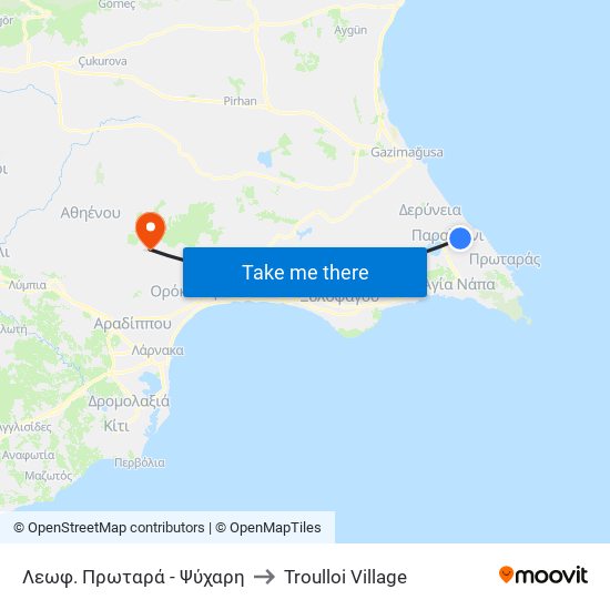 Λεωφ. Πρωταρά - Ψύχαρη to Troulloi Village map