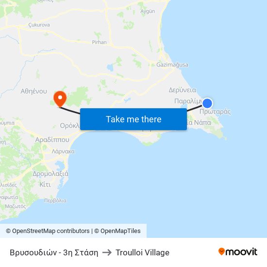 Βρυσουδιών - 3η Στάση to Troulloi Village map