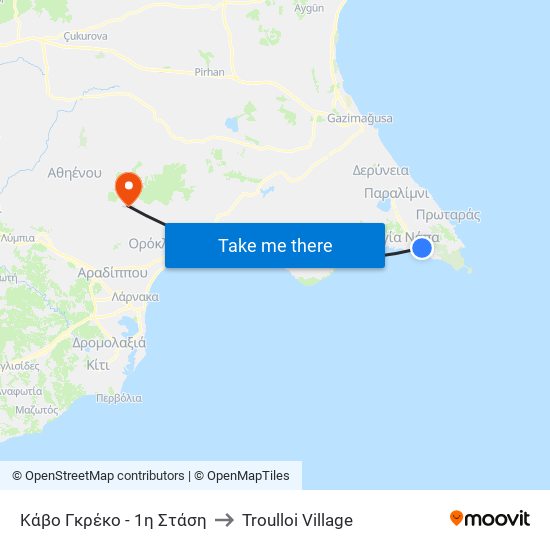 Κάβο Γκρέκο - 1η Στάση to Troulloi Village map