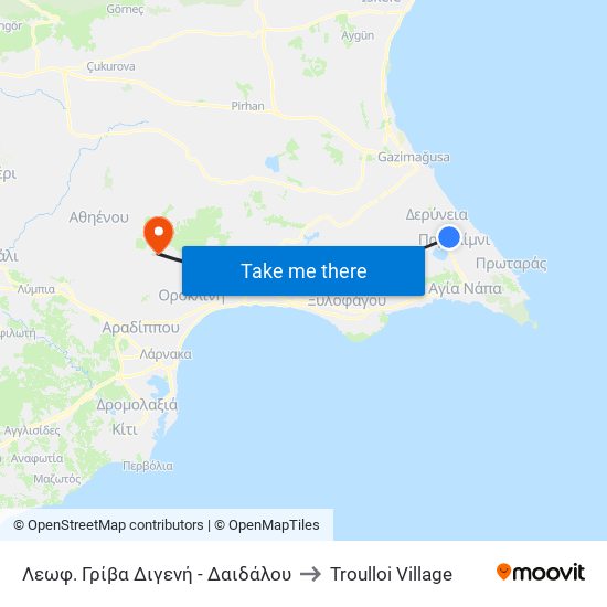 Λεωφ. Γρίβα Διγενή - Δαιδάλου to Troulloi Village map