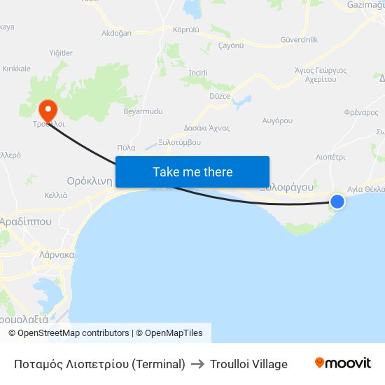 Ποταμός Λιοπετρίου (Terminal) to Troulloi Village map