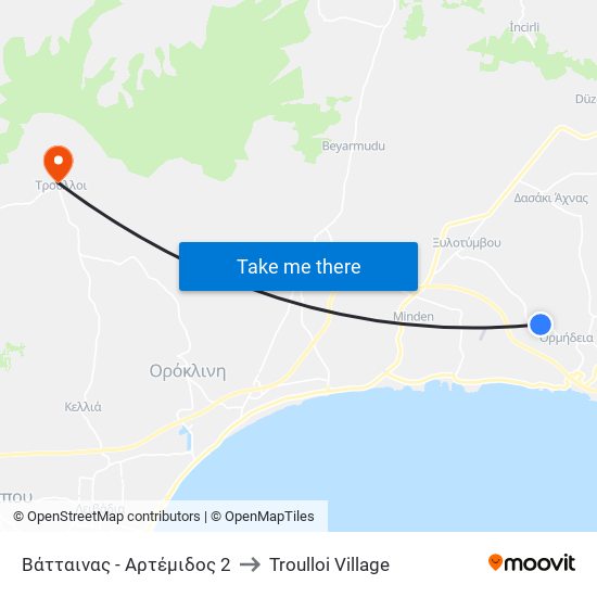 Βάτταινας - Αρτέμιδος 2 to Troulloi Village map