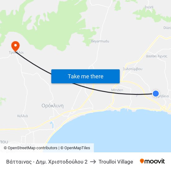 Βάτταινας - Δημ. Χριστοδούλου 2 to Troulloi Village map