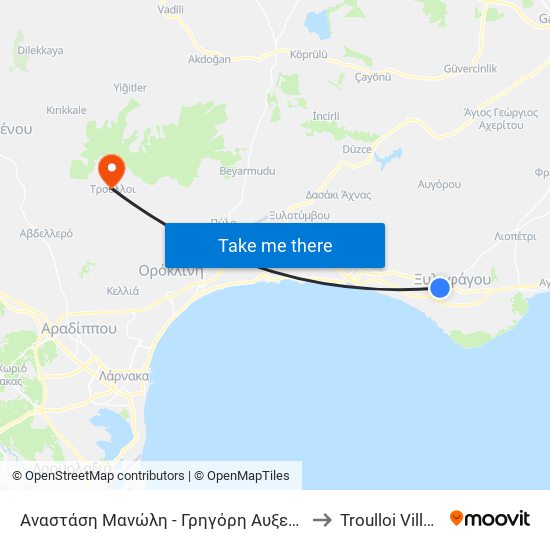 Αναστάση Μανώλη - Γρηγόρη Αυξεντίου to Troulloi Village map