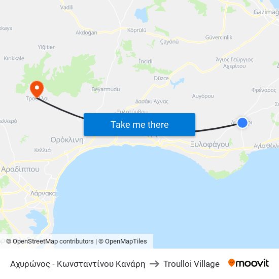Αχυρώνος - Κωνσταντίνου Κανάρη to Troulloi Village map