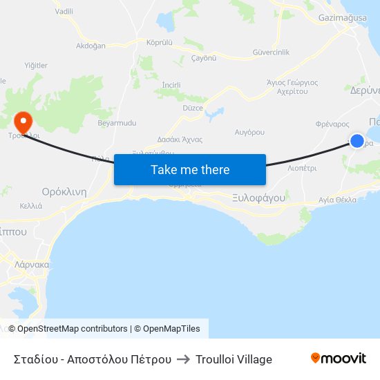 Σταδίου - Αποστόλου Πέτρου to Troulloi Village map