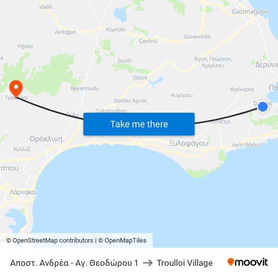 Αποστ. Ανδρέα - Αγ. Θεοδώρου 1 to Troulloi Village map
