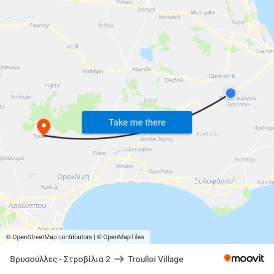 Βρυσούλλες - Στροβίλια 2 to Troulloi Village map