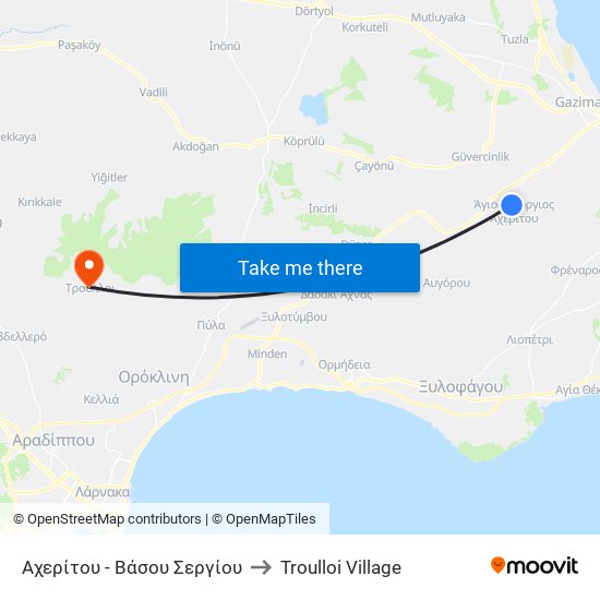 Αχερίτου - Βάσου Σεργίου to Troulloi Village map