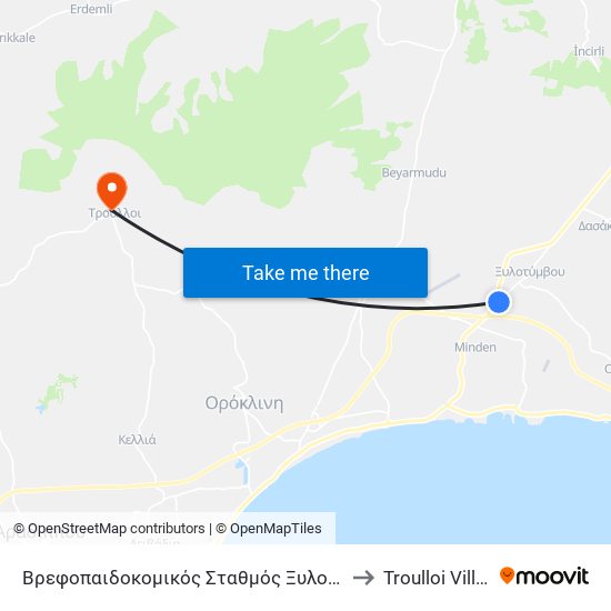 Βρεφοπαιδοκομικός Σταθμός Ξυλοτύμβου to Troulloi Village map