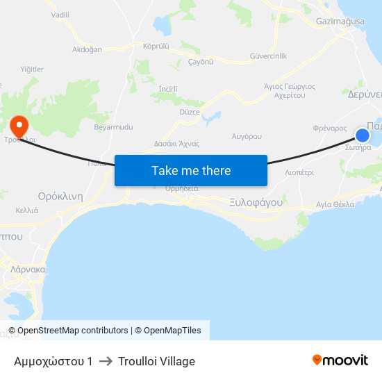 Αμμοχώστου 1 to Troulloi Village map
