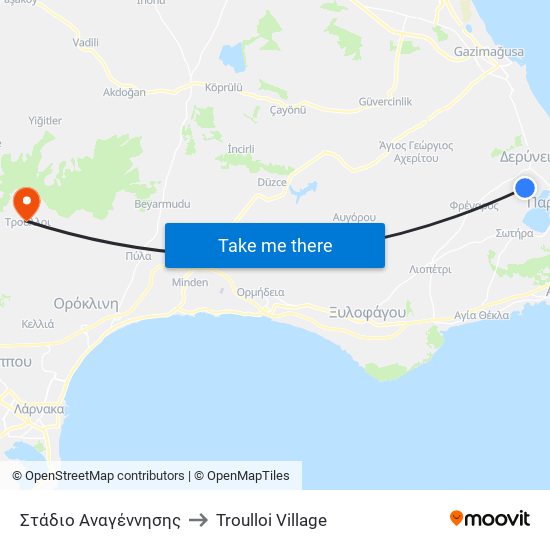Στάδιο Αναγέννησης to Troulloi Village map
