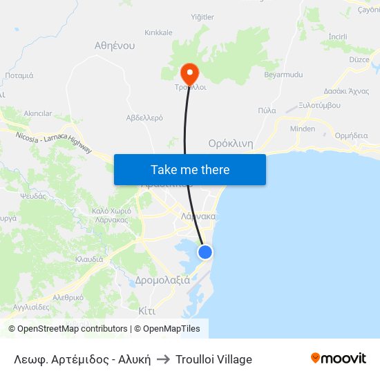 Λεωφ. Αρτέμιδος - Αλυκή to Troulloi Village map