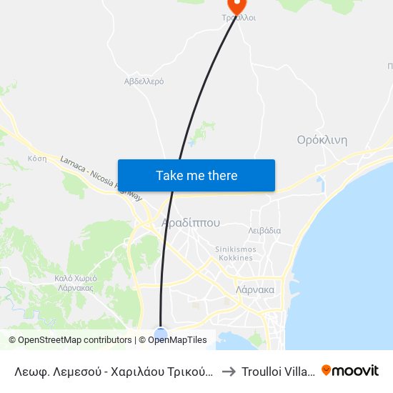 Λεωφ. Λεμεσού - Χαριλάου Τρικούπη 1 to Troulloi Village map