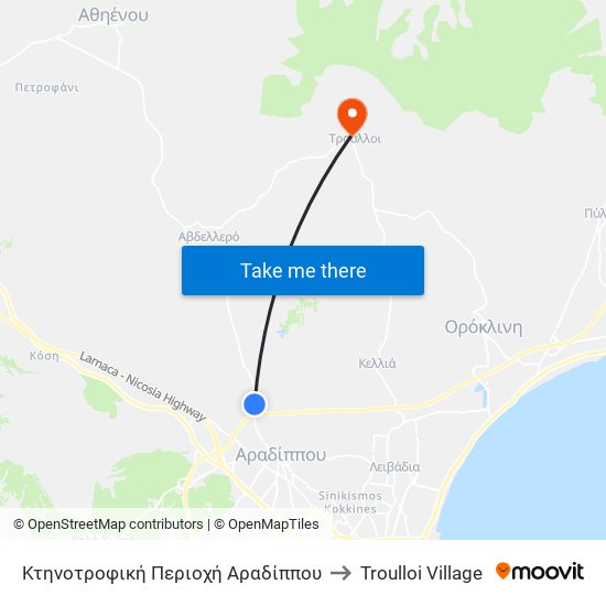 Κτηνοτροφική Περιοχή Αραδίππου to Troulloi Village map