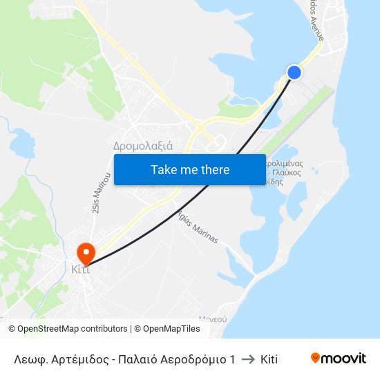 Λεωφ. Αρτέμιδος - Παλαιό Αεροδρόμιο 1 to Kiti map