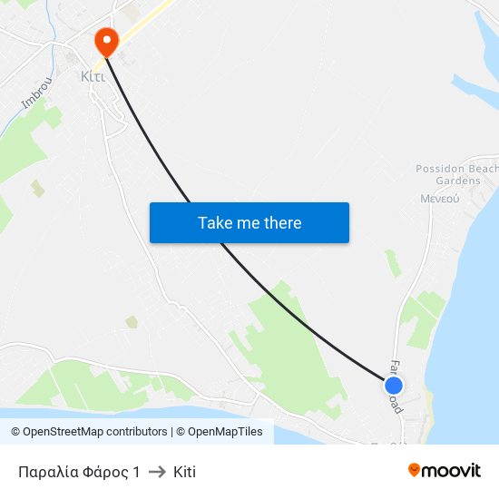 Παραλία Φάρος 1 to Kiti map
