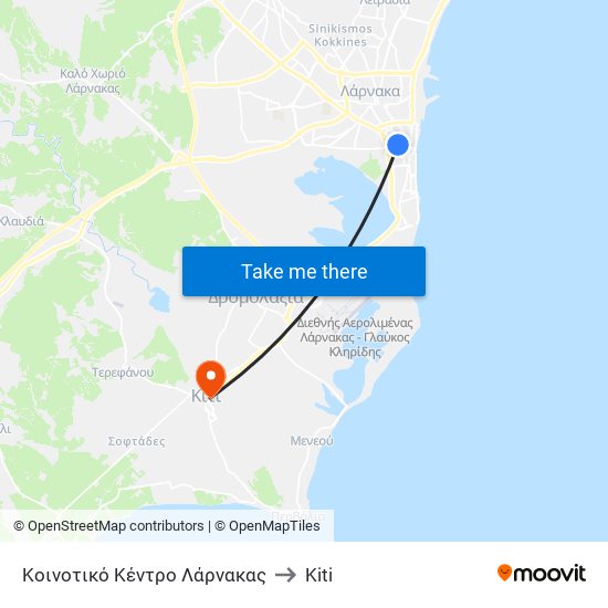 Κοινοτικό Κέντρο Λάρνακας to Kiti map