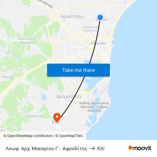 Λεωφ. Αρχ. Μακαρίου Γ' - Αφροδίτης to Kiti map