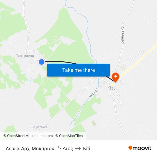 Λεωφ. Αρχ. Μακαρίου Γ' - Διός to Kiti map