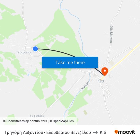 Γρηγόρη Αυξεντίου - Ελευθερίου Βενιζέλου to Kiti map