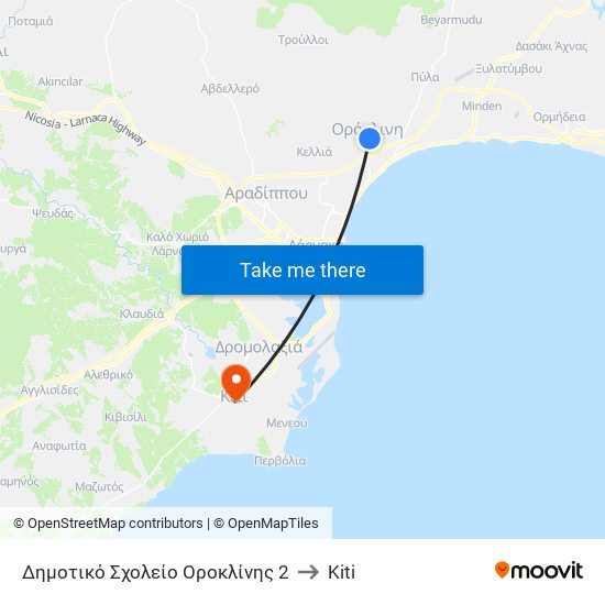 Δημοτικό Σχολείο Οροκλίνης 2 to Kiti map