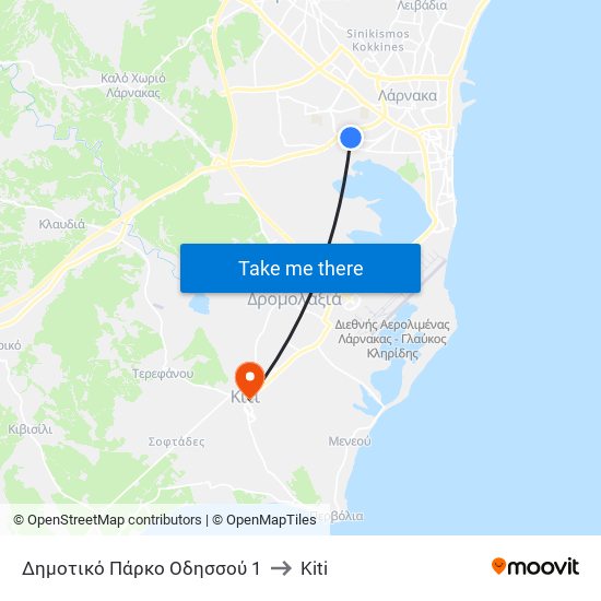 Δημοτικό Πάρκο Οδησσού 1 to Kiti map