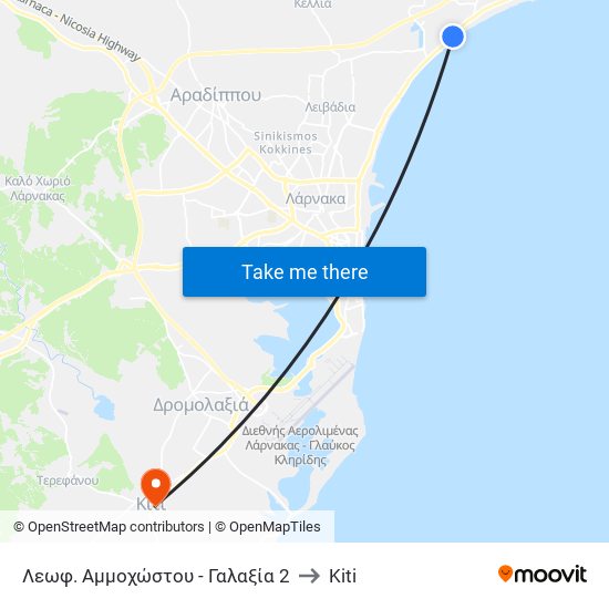 Λεωφ. Αμμοχώστου - Γαλαξία 2 to Kiti map