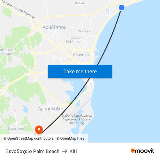 Ξενοδοχείο Palm Beach to Kiti map