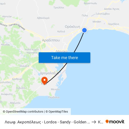 Λεωφ. Ακροπόλεως - Lordos - Sandy - Golden Bay to Kiti map