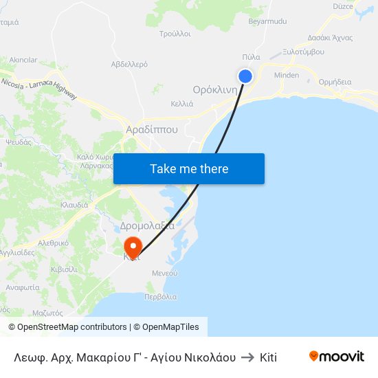 Λεωφ. Αρχ. Μακαρίου Γ' - Αγίου Νικολάου to Kiti map