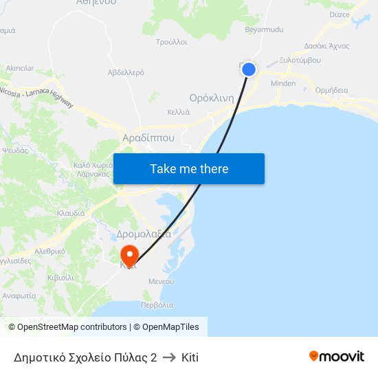 Δημοτικό Σχολείο Πύλας 2 to Kiti map