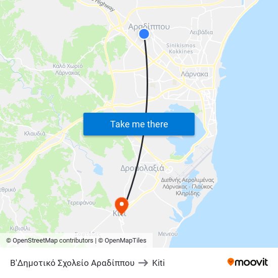 Β'Δημοτικό Σχολείο Αραδίππου to Kiti map