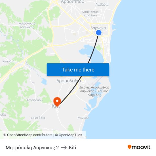 Μητρόπολη Λάρνακας 2 to Kiti map