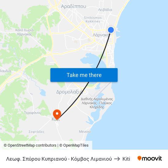 Λεωφ. Σπύρου Κυπριανού - Κόμβος Λιμανιού to Kiti map