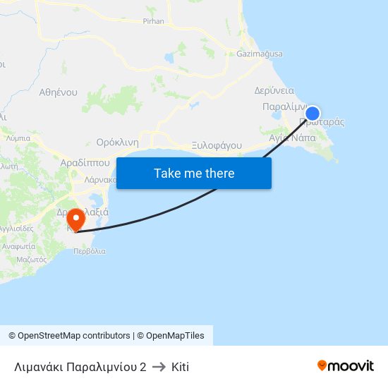 Λιμανάκι Παραλιμνίου 2 to Kiti map