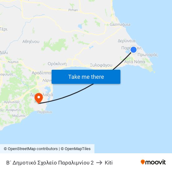 Β´ Δημοτικό Σχολείο Παραλιμνίου 2 to Kiti map