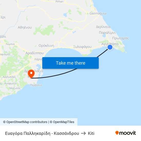 Ευαγόρα Παλληκαρίδη - Κασσάνδρου to Kiti map